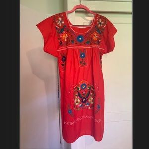 Vintage Mexican Embroidered Dress Red Large